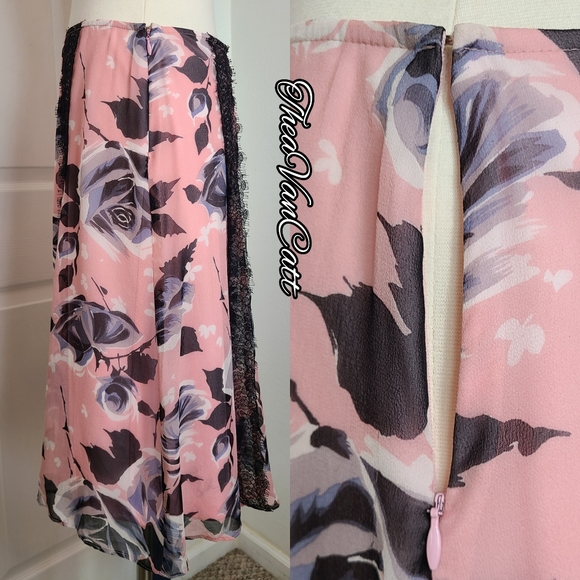 Betsey Johnson New York๐น roses floral sheer overlay lace details midi skirt 90s - Picture 7 of 8